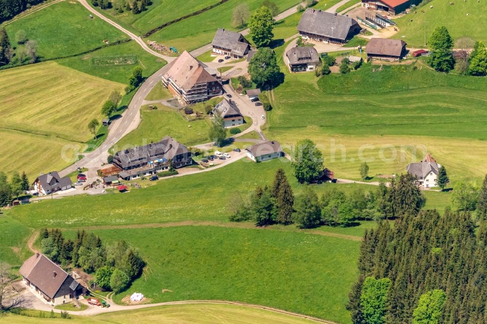 Aerial photograph Titisee-Neustadt - Barn building on the edge of agricultural fields and farmland in Titisee-Neustadt in the state Baden-Wurttemberg, Germany