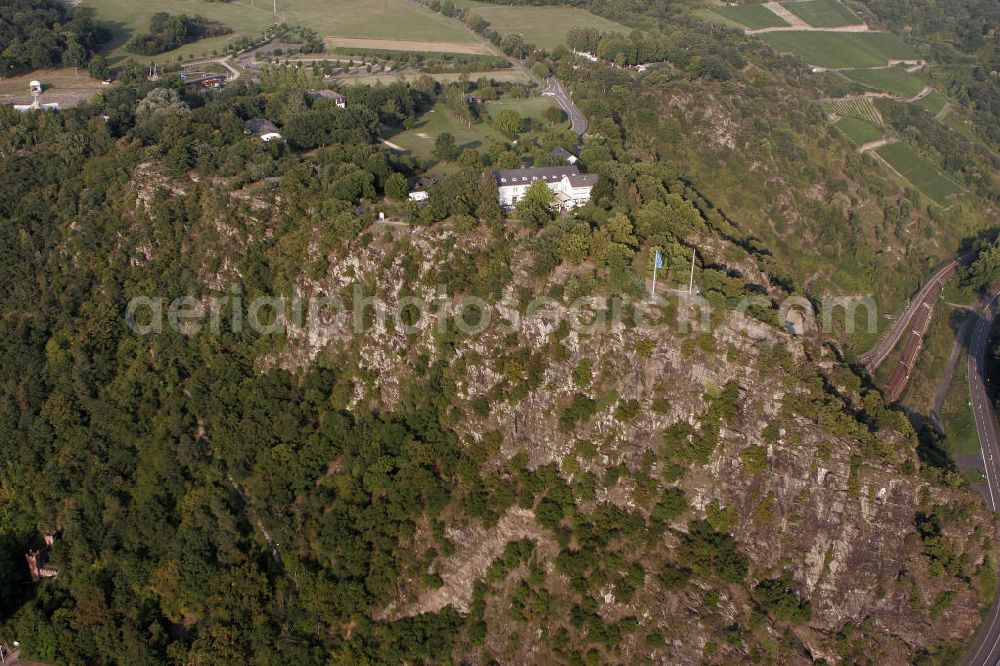 Sankt Goarshausen from above - Die Loreley in der Nähe von Sankt Goarshausen. Der bekannte Schieferfelsen ist Teil des UNESCO-Welterbes Oberes Mittelrheintal und gilt als Inbegriff der Rheinromantik. The Loreley near Sankt Goarshausen. The famous shale rock is part of the UNESCO World Heritage Upper Middle Rhine Valley and is the epitome of the Romantic Rhine.