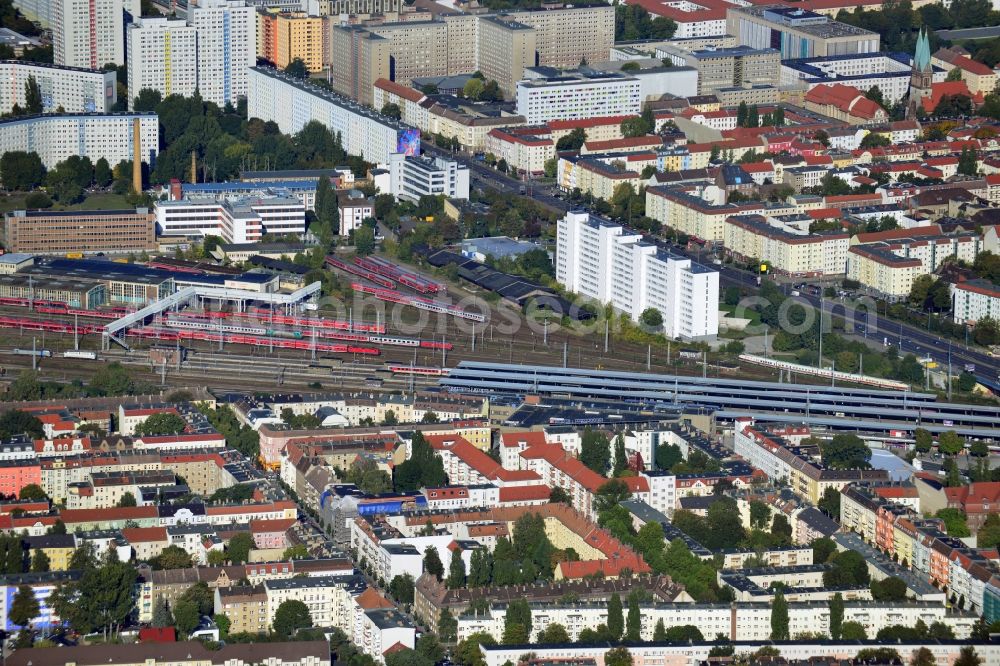 Berlin from above - View of the Berlin-Lichtenberg railway station in the eponymous district. In the German Democratic Republic ( GDR ) the station at Weitlingstrasse was an important hub for long distance travel, while today it mostly serves regional traffic needs with connections to the environs