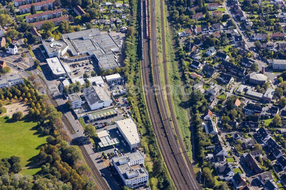 Aerial photograph Düsseldorf - Rails and track layout in the Deutsche Bahn network on Speyerweg in Duesseldorf in the state of North Rhine-Westphalia, Germany