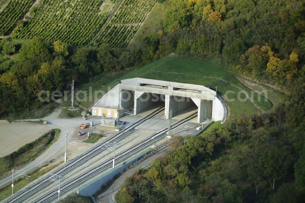 Karsdorf from above - Track connections a railroad track in a railway tunnel - viaduct in Karsdorf in the state Saxony-Anhalt