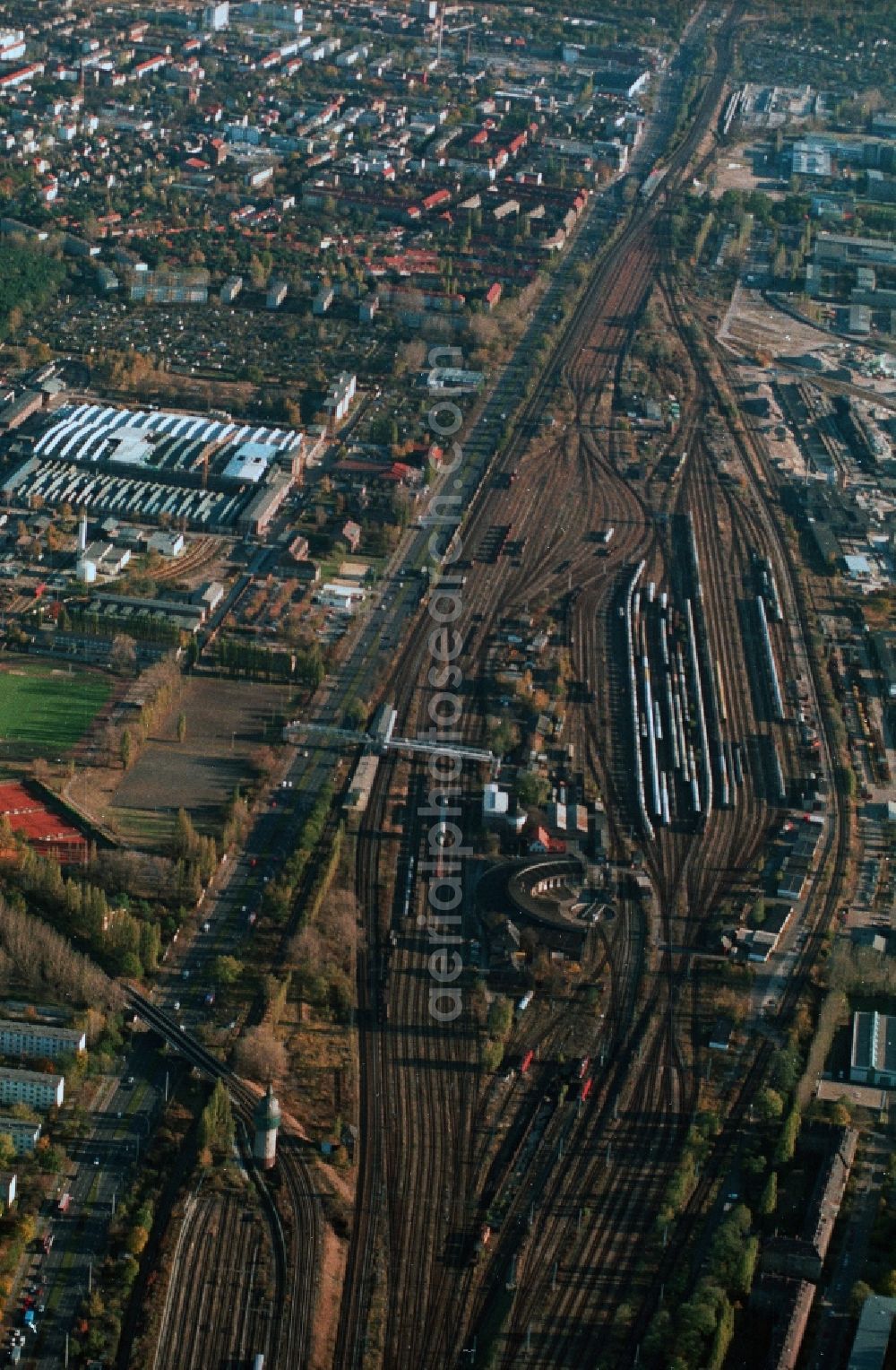 Berlin from the bird's eye view: Tracks on the former goods yard and the operating base Schöneweide in Berlin