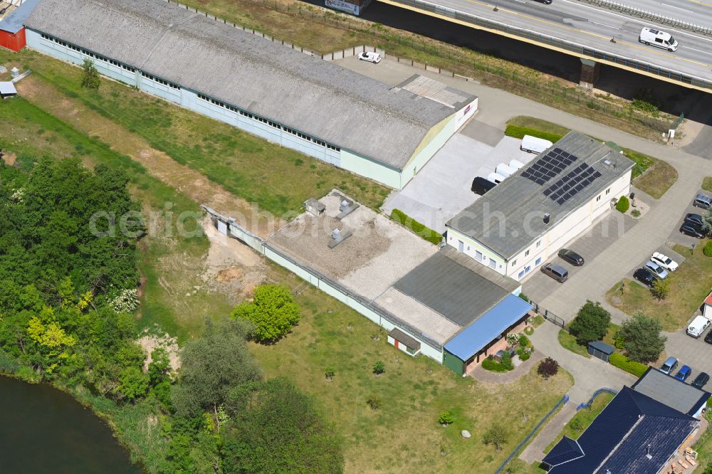 Rüdersdorf from the bird's eye view: Shooting lanes and training facility of the Schuetzenhaus Ruedersdorf in Ruedersdorf in the state Brandenburg, Germany