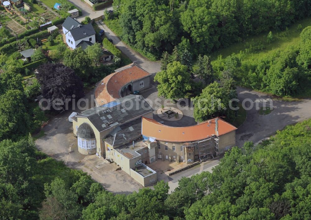 Weimar from above - View of the Schiesshaus in Weimar in the state of Thuringia. The building Schiesshaus is situated in the east of Weimar and is used as a venue. schiesshaus-weimar.de