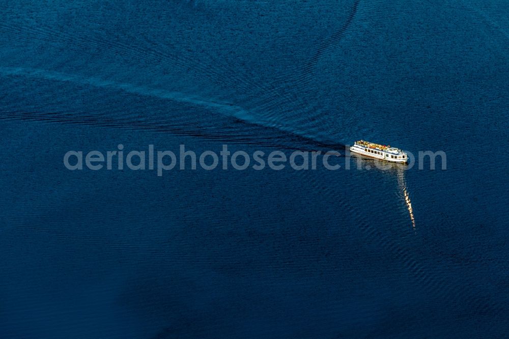 Rheinsberg from the bird's eye view: View of a ship on the lake Grosser Rheinsberger See near Rheinsberg in the state Brandenburg