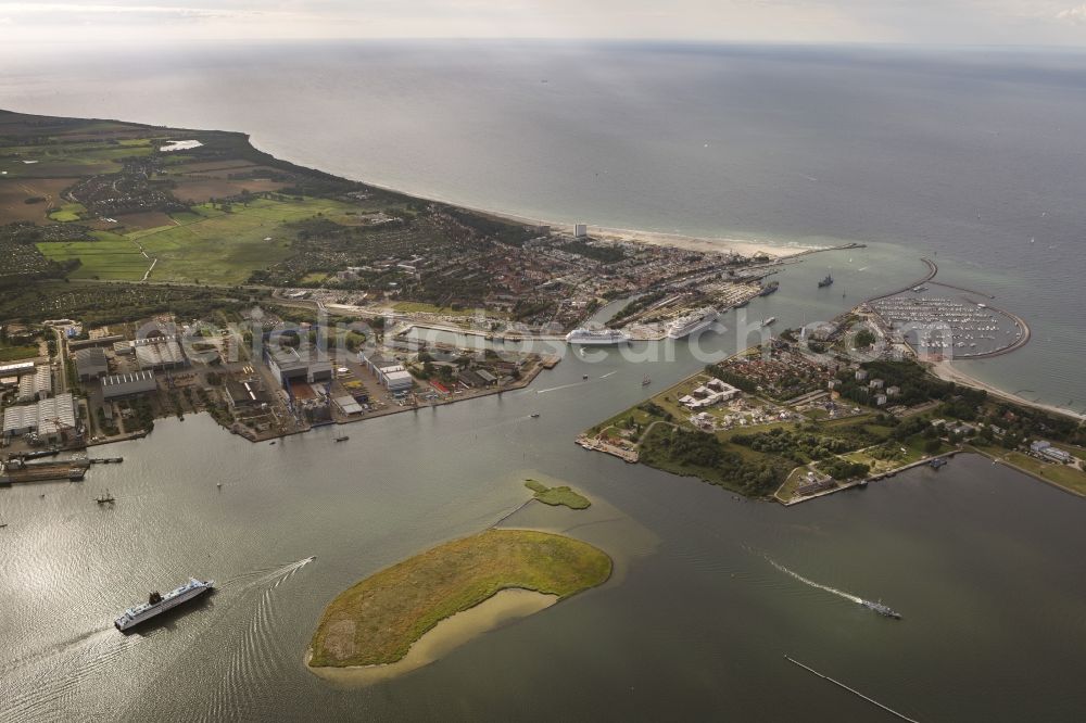Aerial image Rostock - Warnemünde - The Scandlines ferry Kronprins Frederik Korsor in front of Warnemünde Baltic Sea coast