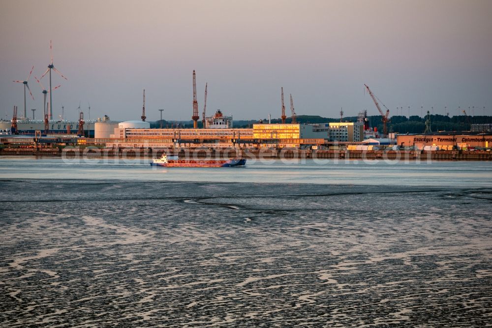 Bremerhaven from the bird's eye view: Ship - specialized vessel in driving in Bremerhaven in the state Bremen, Germany