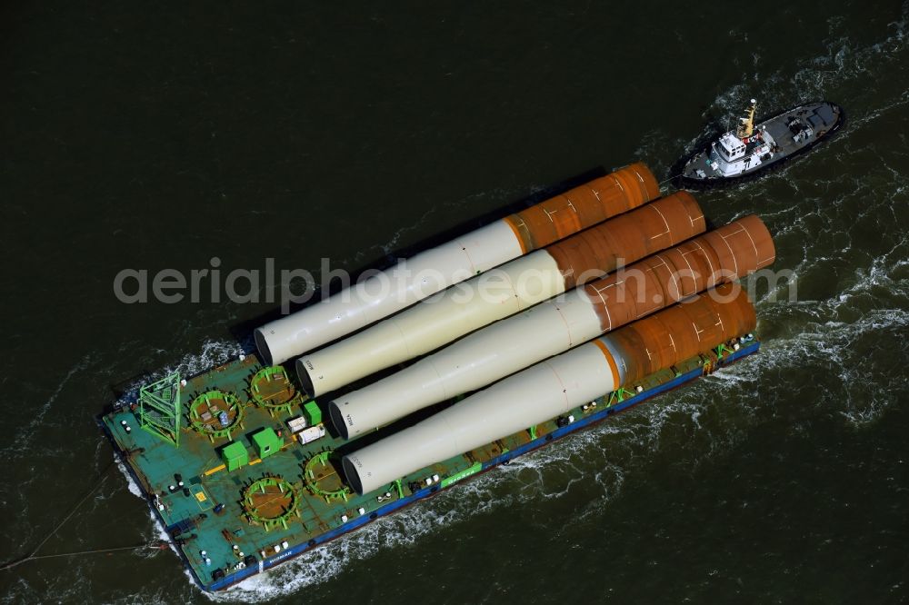 Aerial photograph Cuxhaven - Ship - specialized vessel in driving for the GeoSea, das Offshore-Wasserbauunternehmen of DEME-Group in Cuxhaven in the state Lower Saxony, Germany