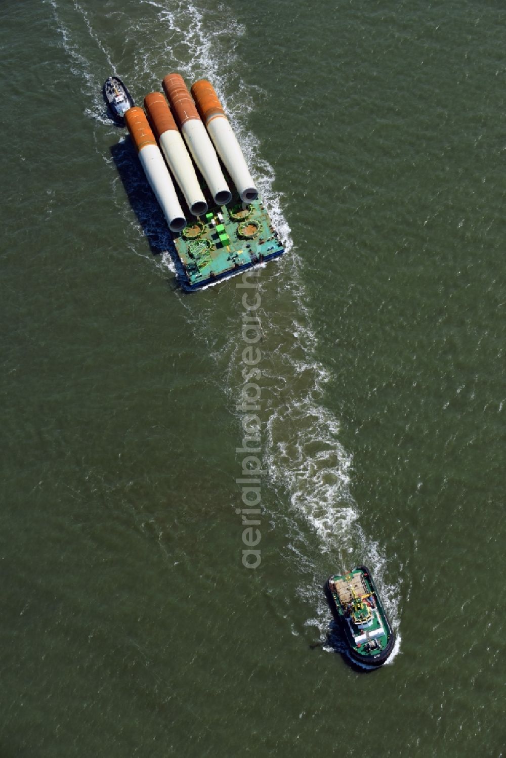 Cuxhaven from above - Ship - specialized vessel in driving for the GeoSea, das Offshore-Wasserbauunternehmen of DEME-Group in Cuxhaven in the state Lower Saxony, Germany