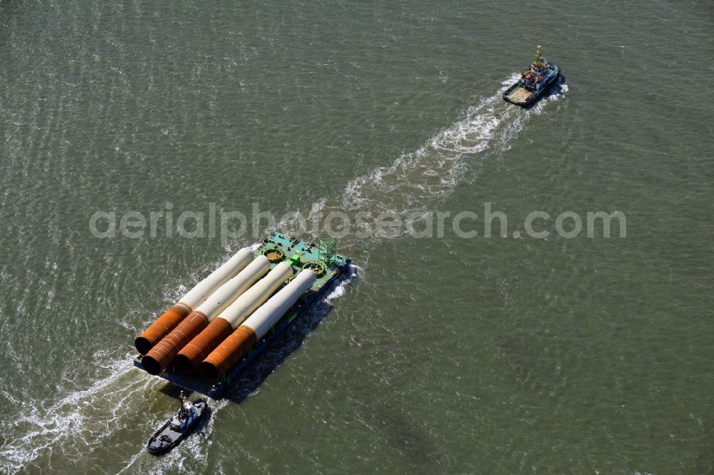 Aerial image Cuxhaven - Ship - specialized vessel in driving for the GeoSea, das Offshore-Wasserbauunternehmen of DEME-Group in Cuxhaven in the state Lower Saxony, Germany