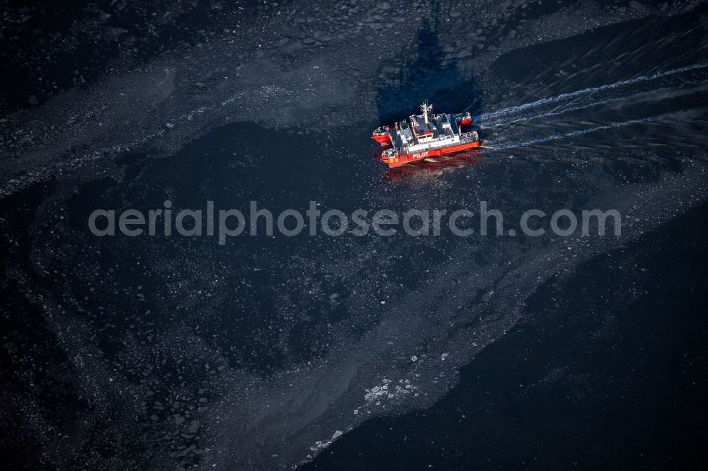 Borkum from the bird's eye view: Ship - specialized vessel in driving in the Wadden Sea on the North Sea in Borkum in the state Lower Saxony, Germany