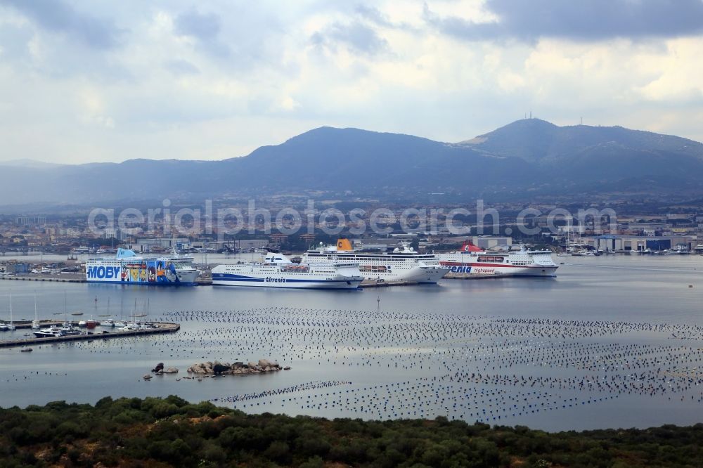 Olbia from above - Ferries in the port of Olbia on the island of Sardinia in Italy