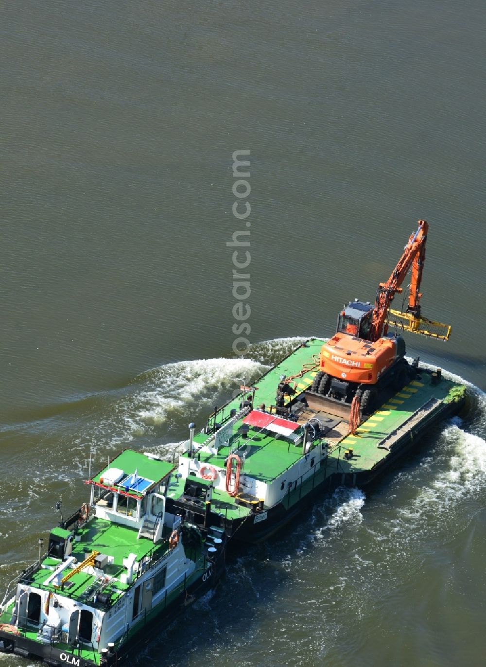 Burg (bei Magdeburg) from above - Ships and barge trains inland waterway transport in driving on the waterway of the river Elbe-Havel Canal in Burg (bei Magdeburg) in the state Saxony-Anhalt