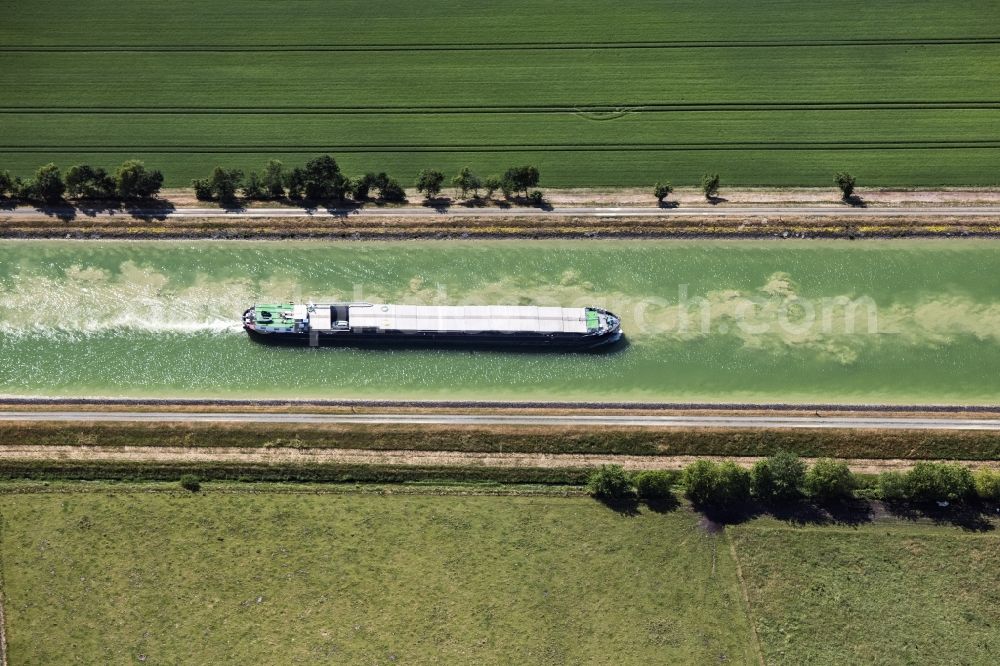 Aerial photograph Wahrenholz - Ships and barge trains inland waterway transport in driving on the waterway of the river of Elbe Seitenkanals in Wahrenholz in the state Lower Saxony, Germany