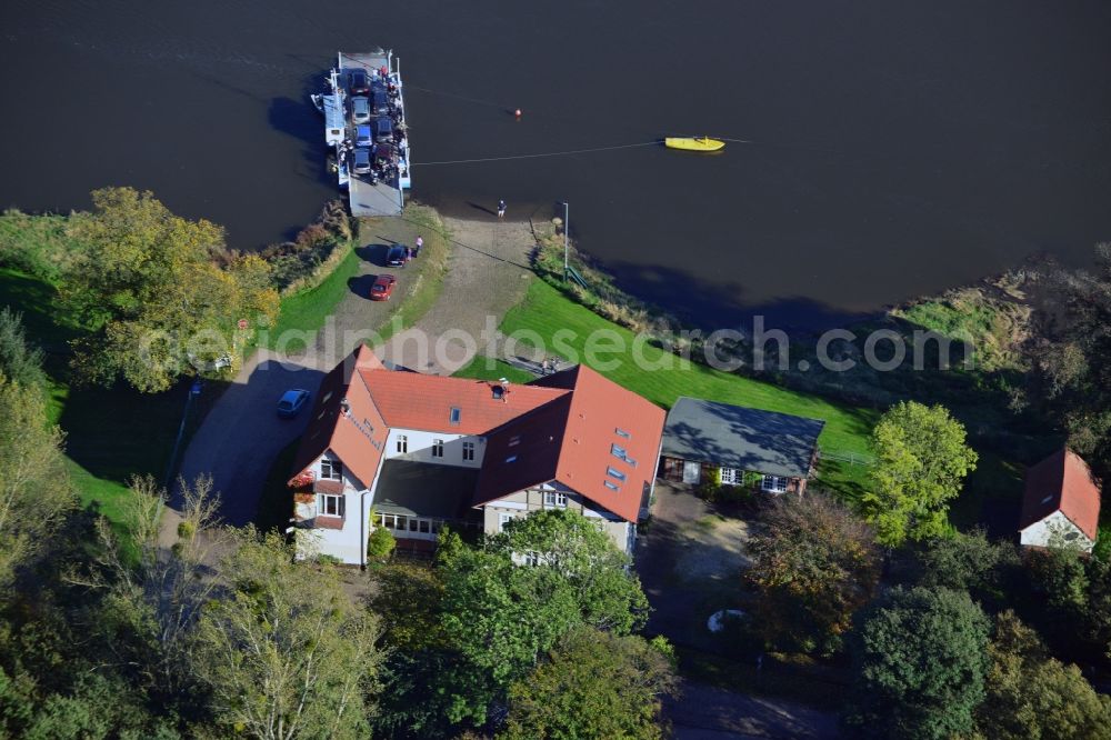 Aerial image Wörlitz - Ship ferry service on the banks of the Elbe north of Woerlitz in Saxony-Anhalt