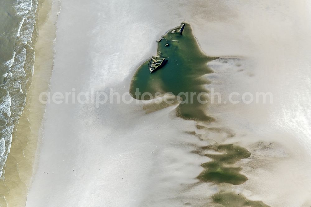 Aerial image Pellworm - Ship wreck Ulpiano on Suederoogsand in Pellworm in the state Schleswig-Holstein, Germany