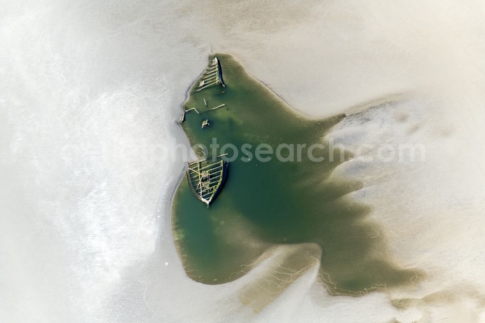 Pellworm from above - Ship wreck Ulpiano on Suederoogsand in Pellworm in the state Schleswig-Holstein, Germany