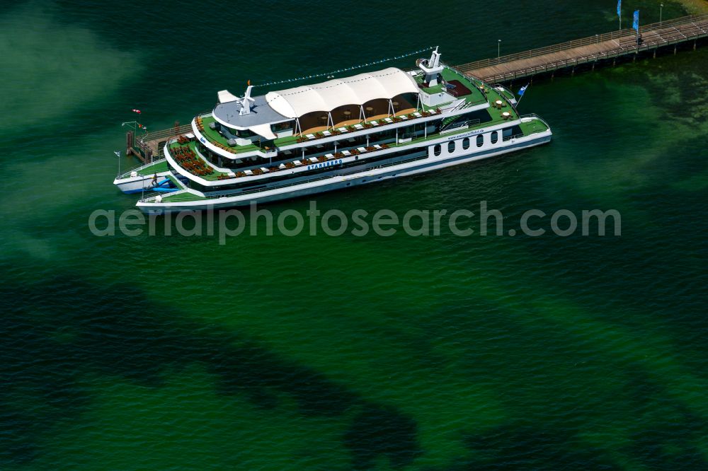 Aerial image Starnberg - The excursion ship Starnberg of the Bavarian Seeschifffahrt GmbH at the pier on Lake Starnberg in Starnberg in the state Bavaria, Germany