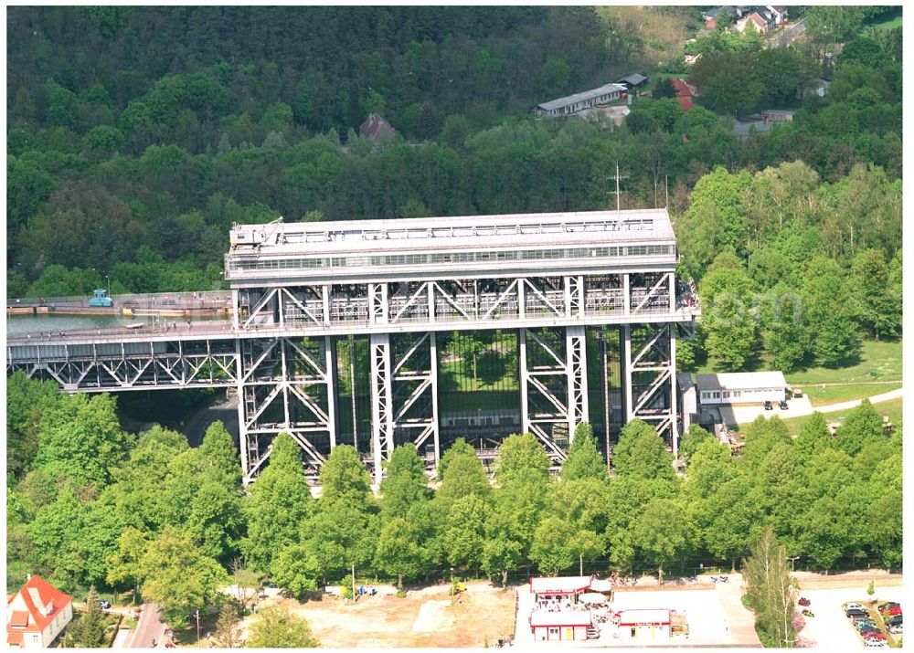 Aerial image Niederfinow / BRB - Schiffshebewerk am Finowkanal mit Blick auf das Baugebiet des neuen Hebewerkes