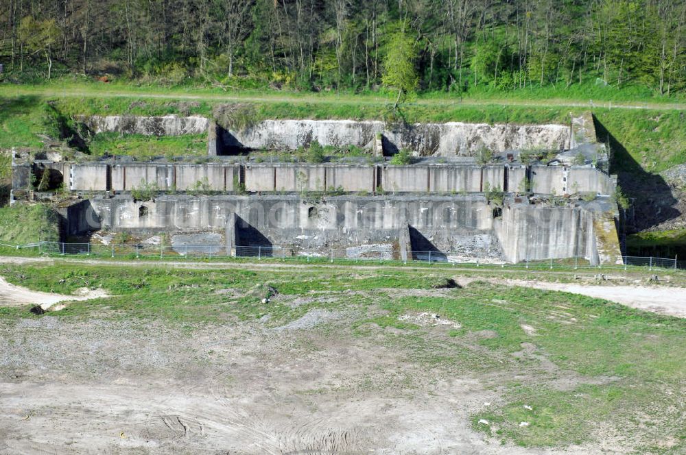 Niederfinow from the bird's eye view: Blick auf das Areal des Schiffshebewerkes Niederfinow. Der Bund stellt 285 Millionen Euro für den Bau eines neuen Schiffshebewerkes bereit, welches die seit 1934 arbeitende alte, unter Denkmalschutz stehende Anlage ablösen soll.