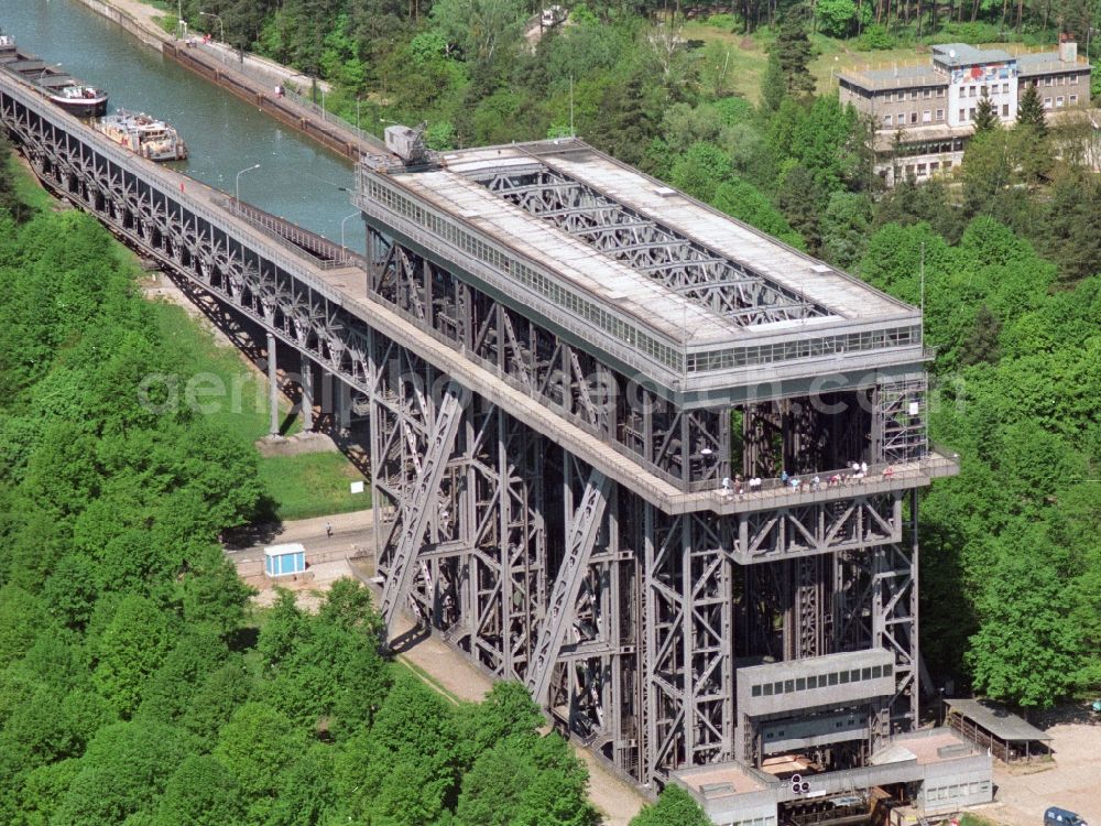 Aerial image Niederfinow - Ship-lifting equipment Niederfinow North on Finowkanal in Brandenburg