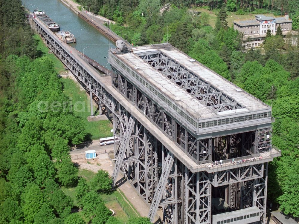 Aerial photograph Niederfinow - Ship-lifting equipment Niederfinow North on Finowkanal in Brandenburg