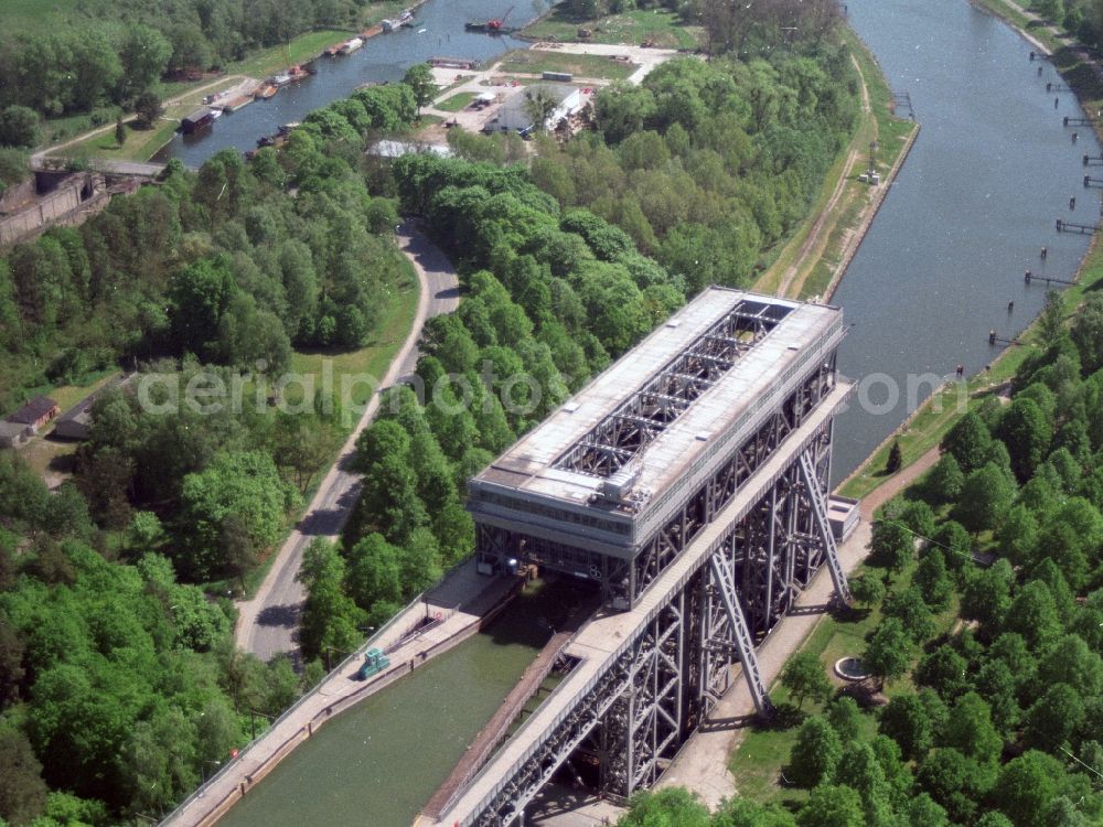 Niederfinow from above - Ship-lifting equipment Niederfinow North on Finowkanal in Brandenburg