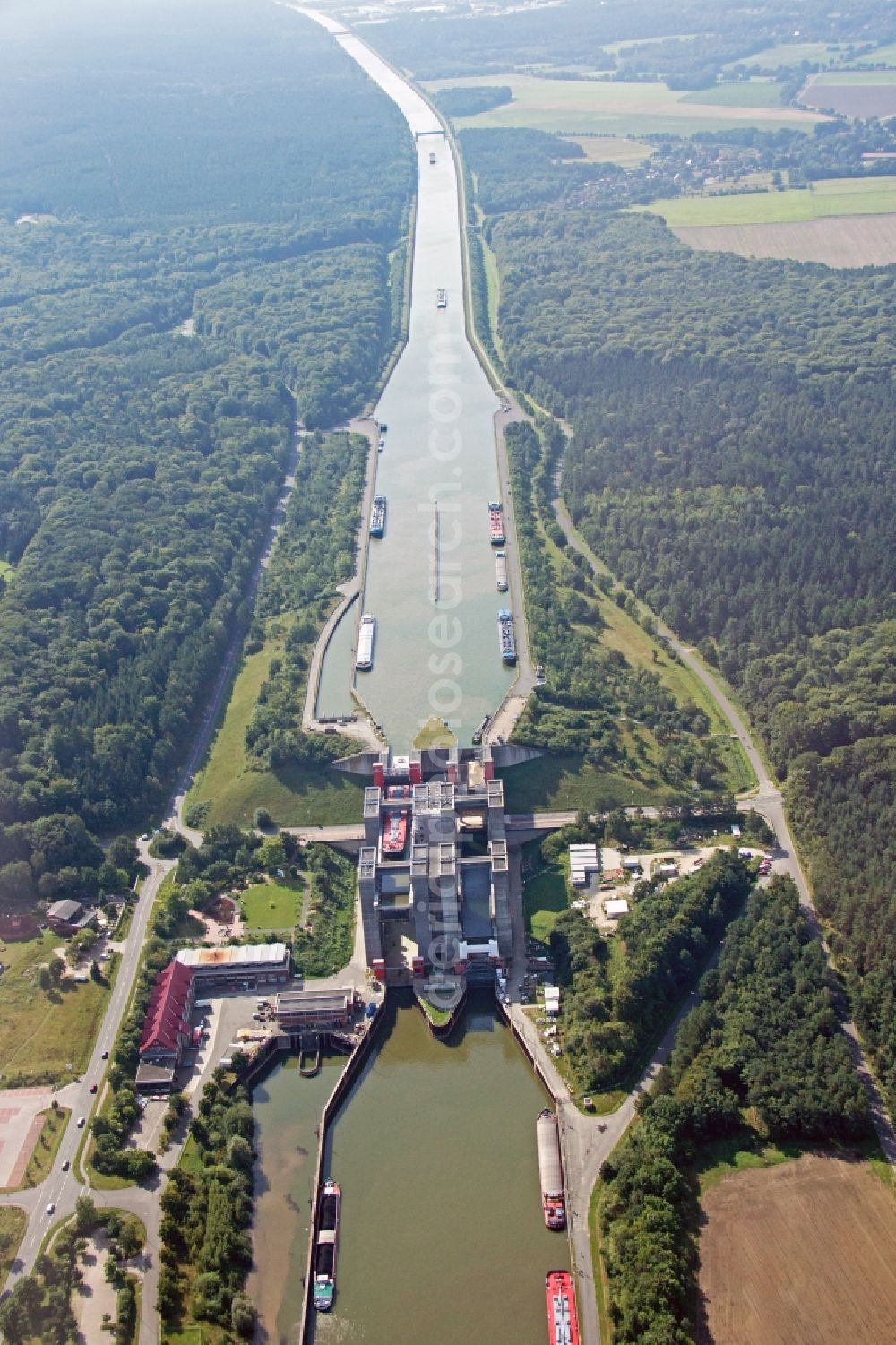 Scharnebeck from above - Boat lift at Elbe-Seitenkanal in Scharnebeck in Lower Saxony