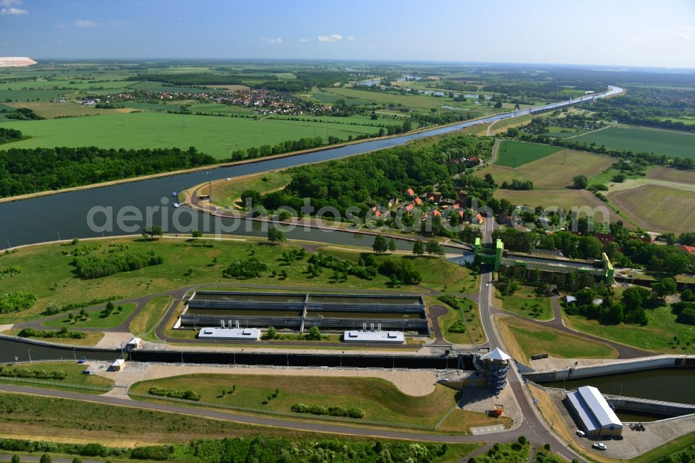 Aerial image Magdeburg - New Boat lift and locks plants on the banks of the waterway of the Abstiegskanal Rothensee in Magdeburg in the state Saxony-Anhalt