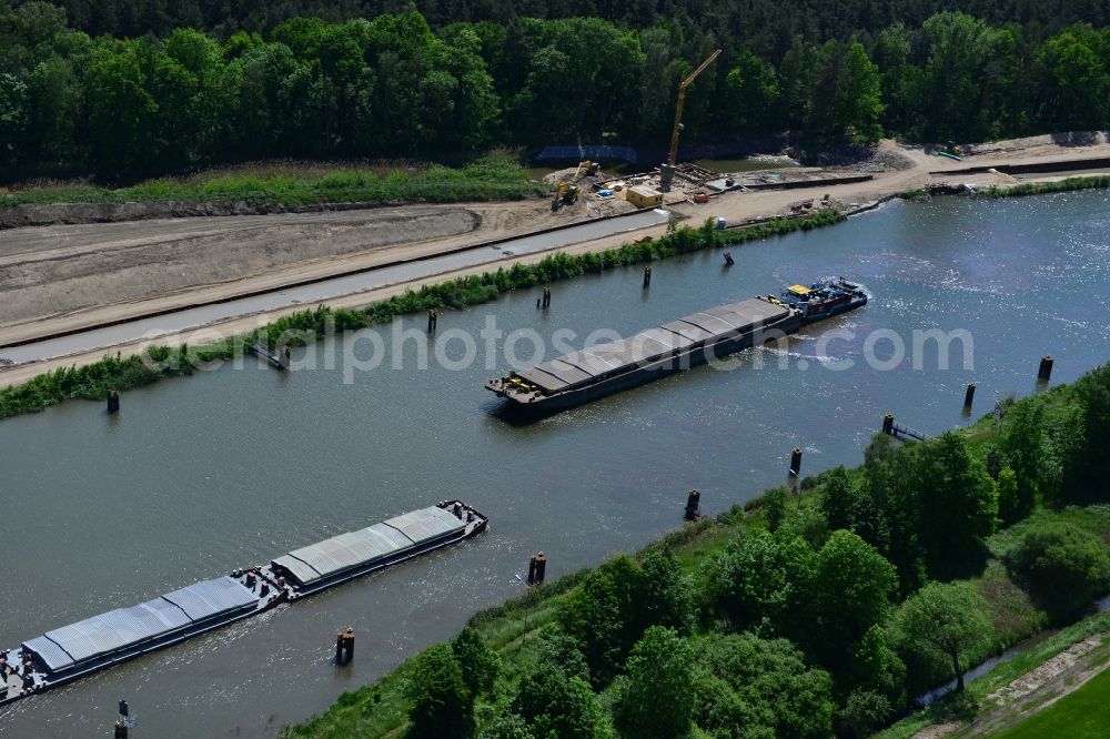 Aerial image Zerben - Ship traffic of convoys in the area of ??Zerben lock on the waterway of the Elbe-Havel Canal in the state of Saxony-Anhalt