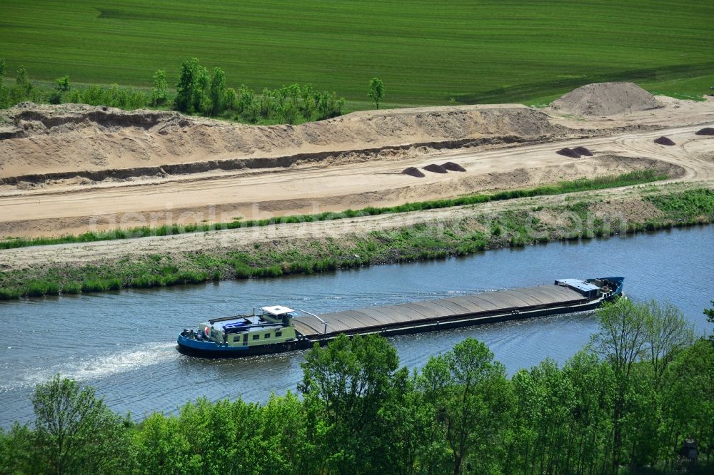 Aerial photograph Zerben - Ship traffic of convoys in the area of ??Zerben lock on the waterway of the Elbe-Havel Canal in the state of Saxony-Anhalt