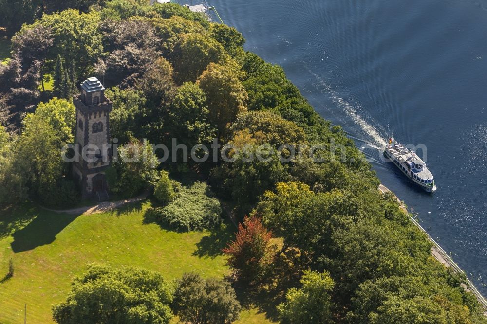 Aerial photograph Mülheim an der Ruhr - Ship traffic on the tower of the Bismarck tower in Mülheim an der Ruhr in North Rhine-Westphalia