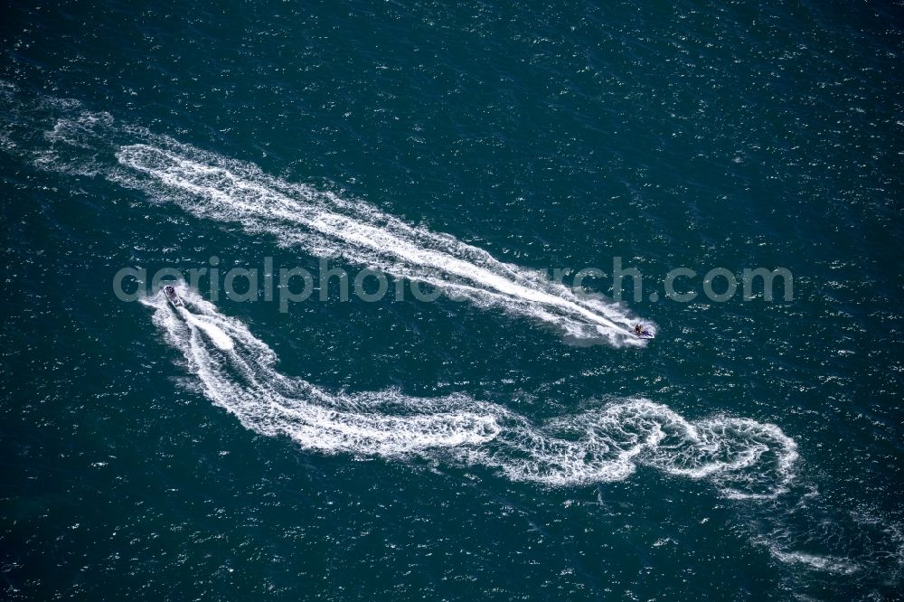 Aerial photograph La Grande-Motte - Dinghy racing and recreational marine trips along the coast to the Mediterranean Sea in La Grande-Motte in the province of Languedoc-Roussillon in France