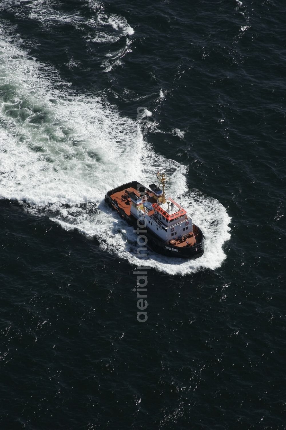 Friedrichsort from the bird's eye view: Tug Boat HOLTENAU on the fjord in Friedrichsort in Schleswig-Holstein