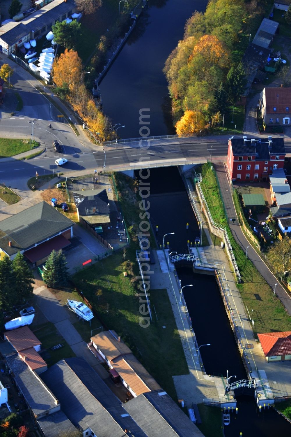 Aerial photograph Fürstenberg/Havel - Lock at the Brandenburger Straße in Fürstenberg / Havel in Brandenburg