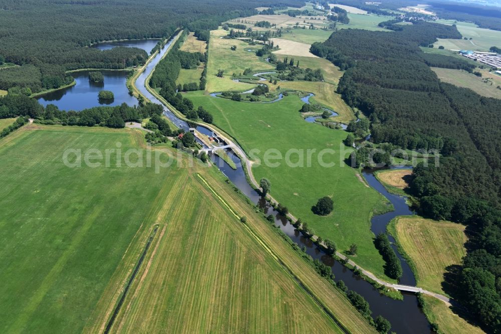 Eldena from the bird's eye view: Sluice Gueritz / Eldena in the state Mecklenburg - Western Pomerania