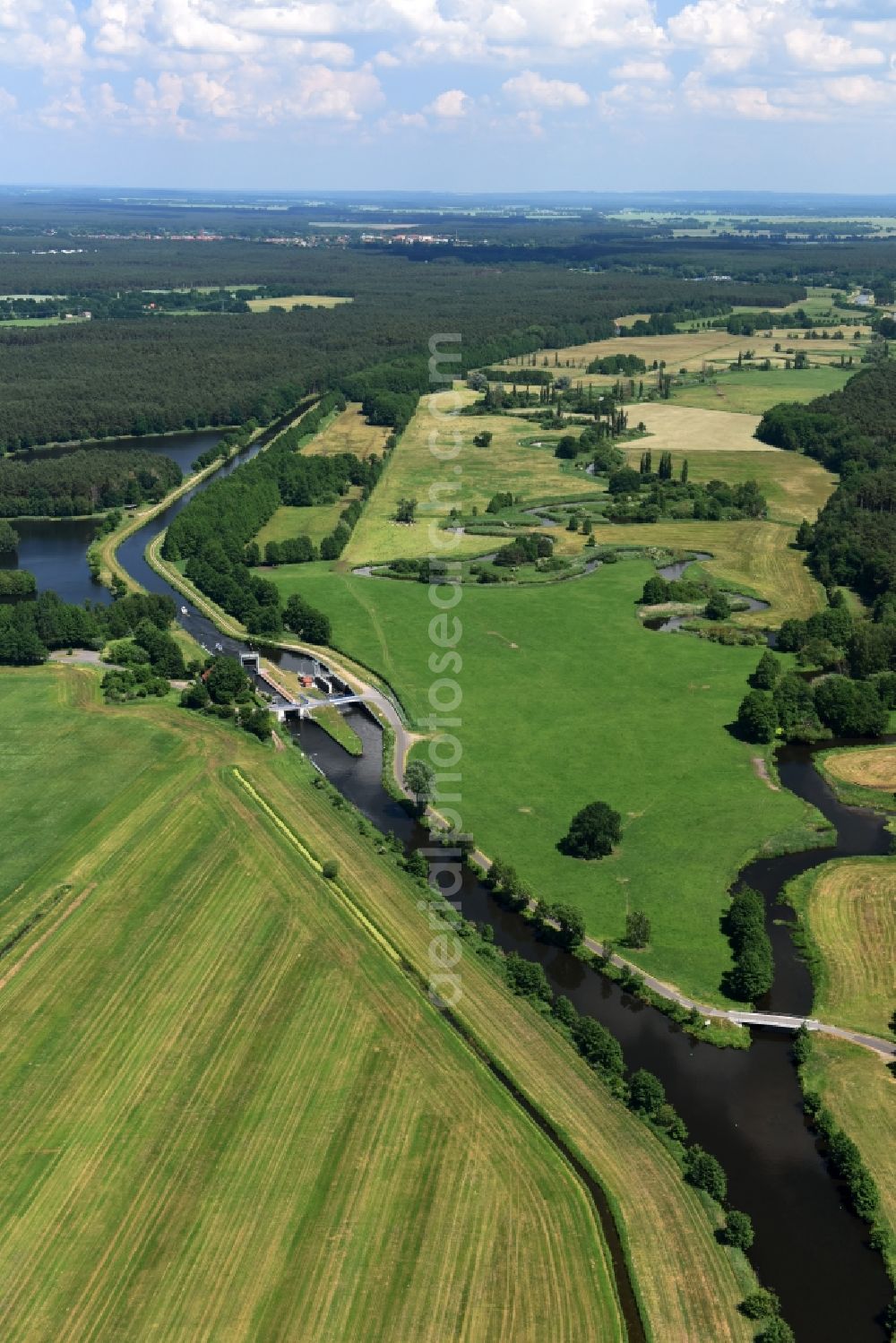 Aerial image Eldena - Sluice Gueritz / Eldena in the state Mecklenburg - Western Pomerania