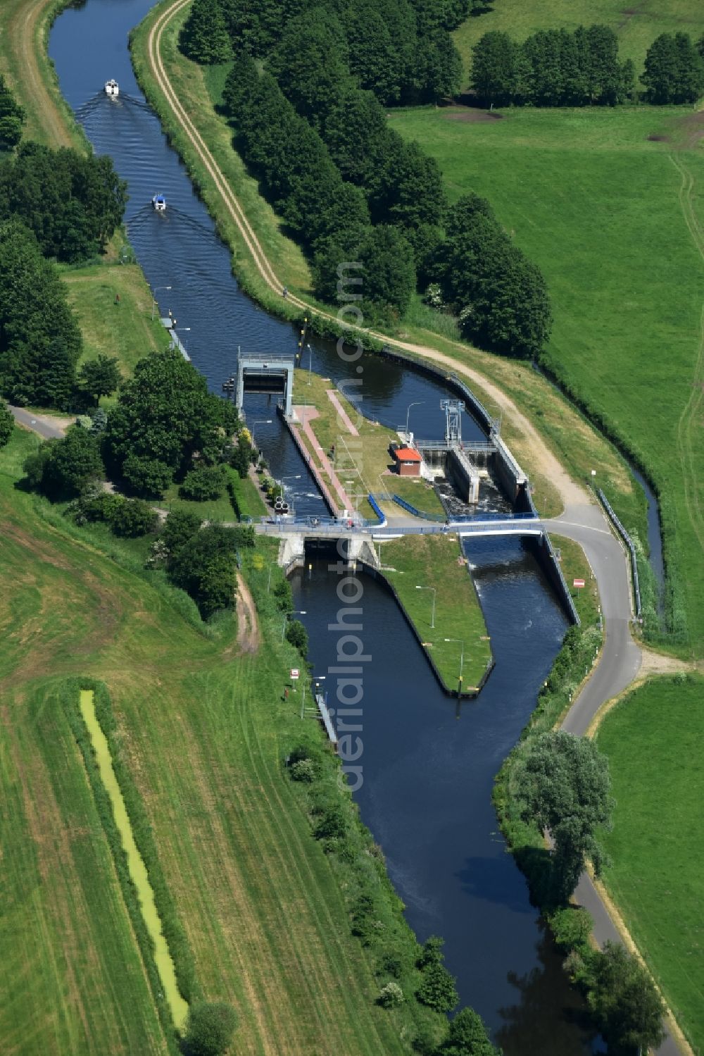 Eldena from above - Sluice Gueritz / Eldena in the state Mecklenburg - Western Pomerania