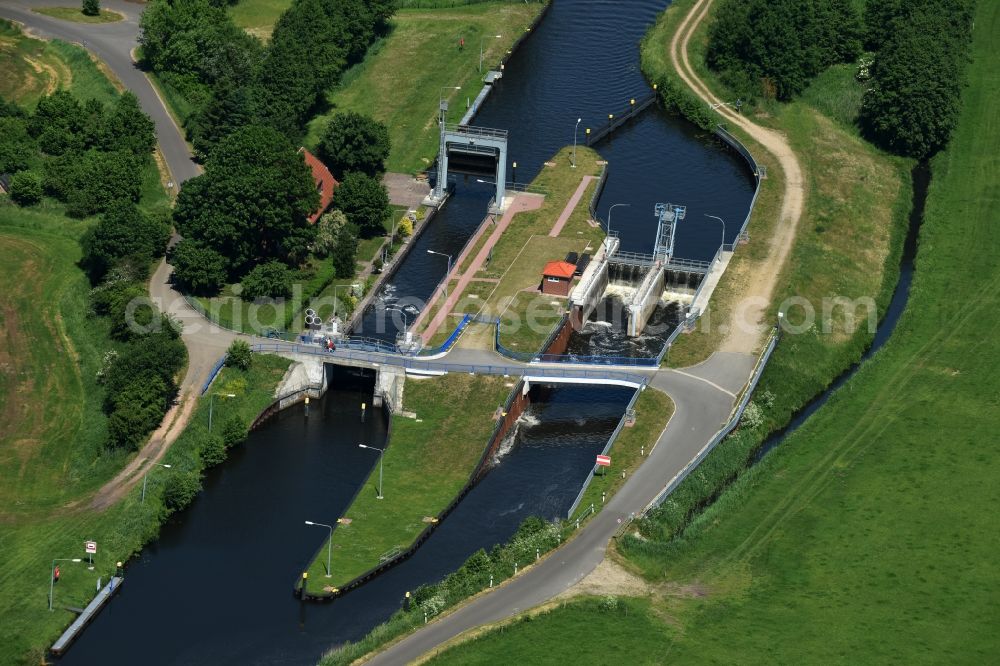 Eldena from the bird's eye view: Sluice Gueritz / Eldena in the state Mecklenburg - Western Pomerania