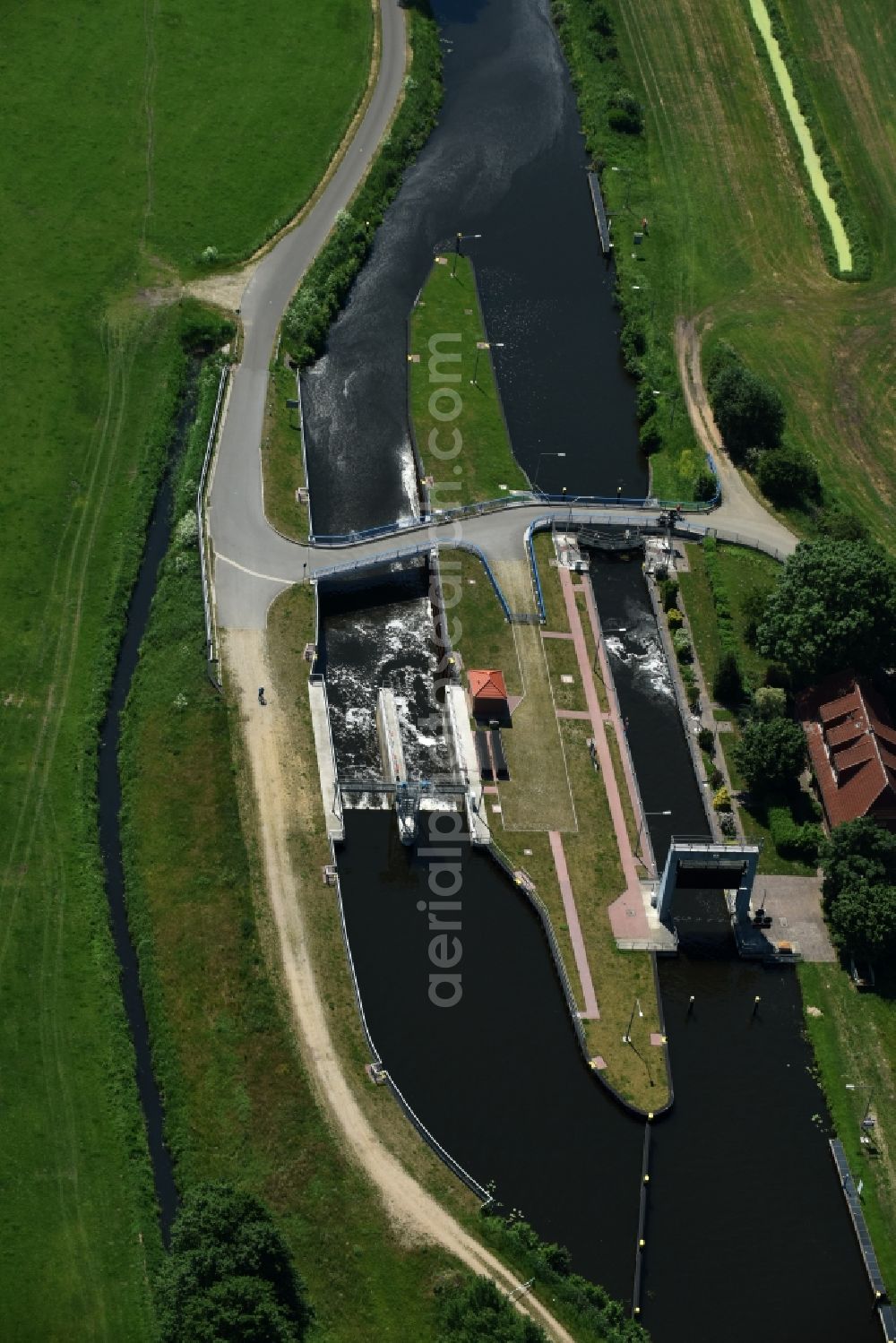 Eldena from above - Sluice Gueritz / Eldena in the state Mecklenburg - Western Pomerania