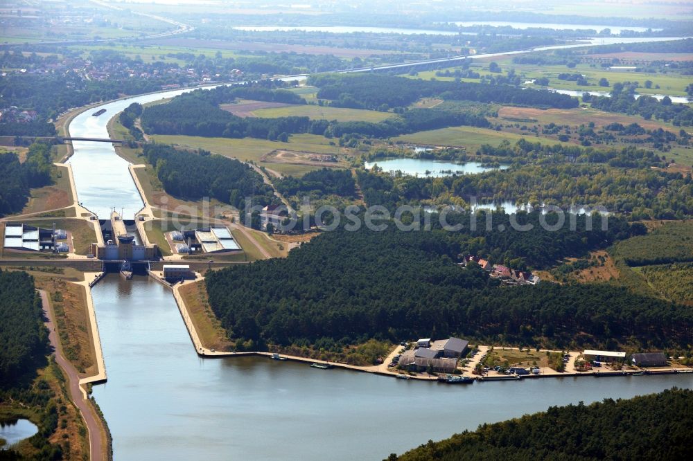 Aerial image Hohenwarthe - Hohenwarthe lock on the Elbe-Havel Canal waterfront road junction near Hohenwarthe in Saxony-Anhalt