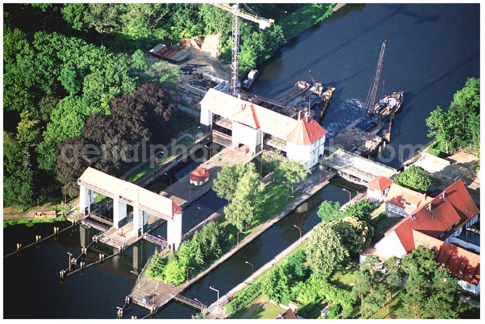 Kleinmachnow from above - Erweiterungs- und Umbauten an der Schleuse am Teltowkanal in Kleinmachnow