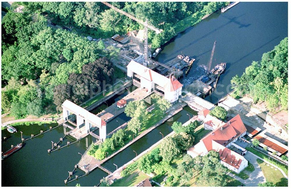 Kleinmachnow from above - Erweiterungs- und Umbauten an der Schleuse am Teltowkanal in Kleinmachnow