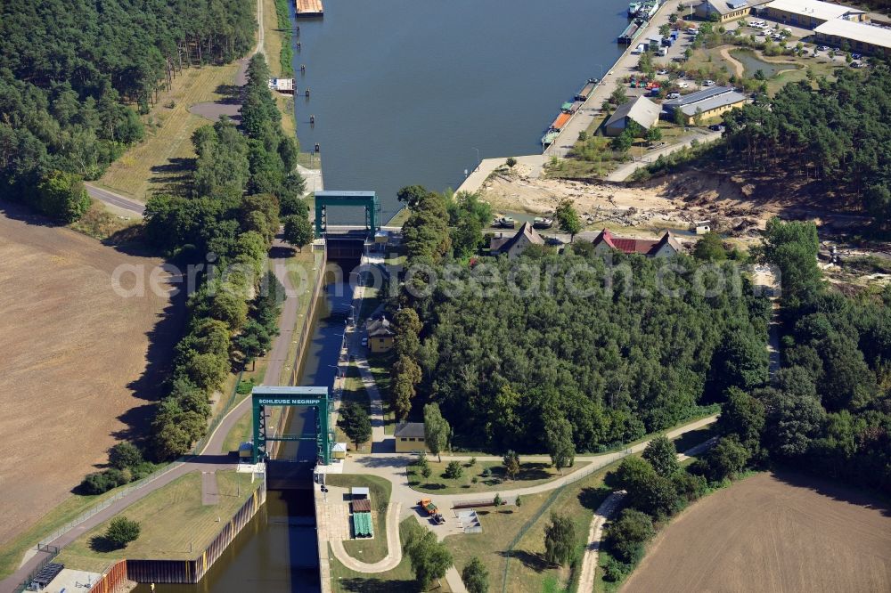 Niegripp from above - Niegripp lock in the connection canel between the river Elbe and the Elbe-Havel-Canel in the state Saxony-Anhalt