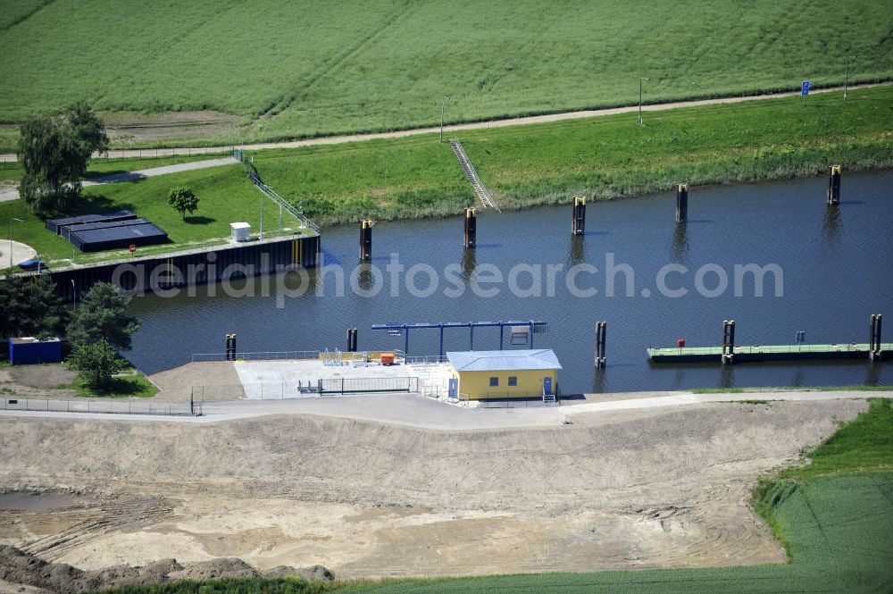 Niegripp from above - Blick die Schleuse bei Niegripp am Elbe-Havel-Kanal. View of the lock Niegripp on the Elbe-Havel canal.