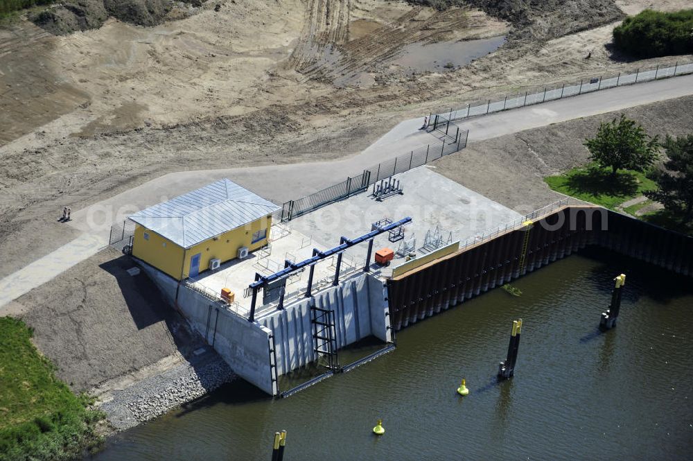 Niegripp from above - Blick die Schleuse bei Niegripp am Elbe-Havel-Kanal. View of the lock Niegripp on the Elbe-Havel canal.