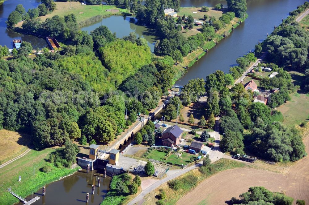 Aerial image Parey - Parey lock in the connection canel between the river Elbe and the Elbe-Havel-Canel in the state Saxony-Anhalt