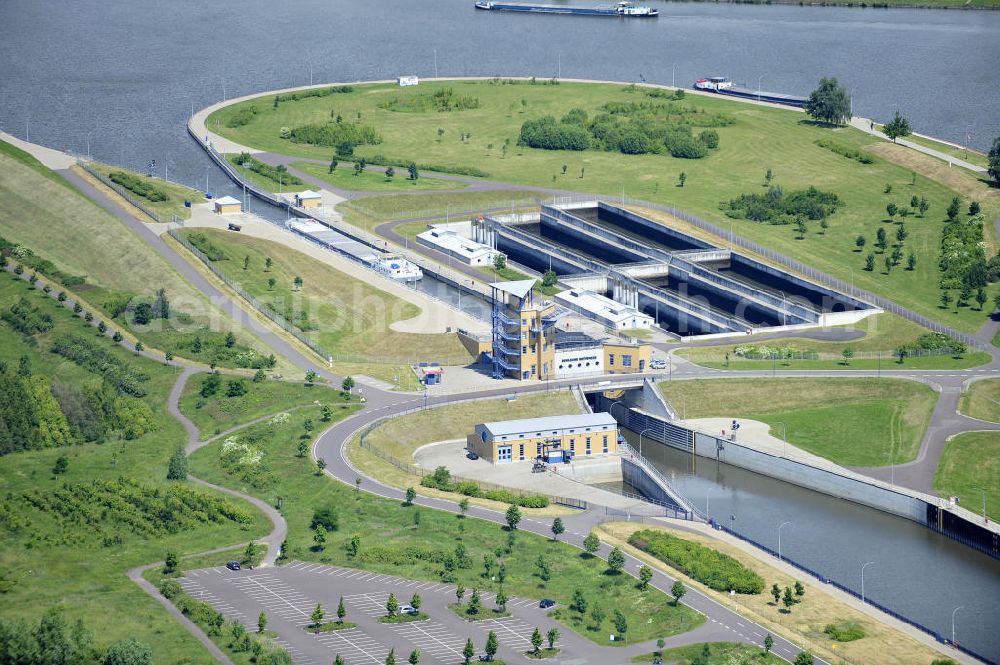 Rothensee from above - Blick die Schleusen bei Rothensee am Elbe-Havel-Kanal / Mittellandkanal. View of the locks at Rothensee Elbe-Havel Canal / Mittelland Canal.