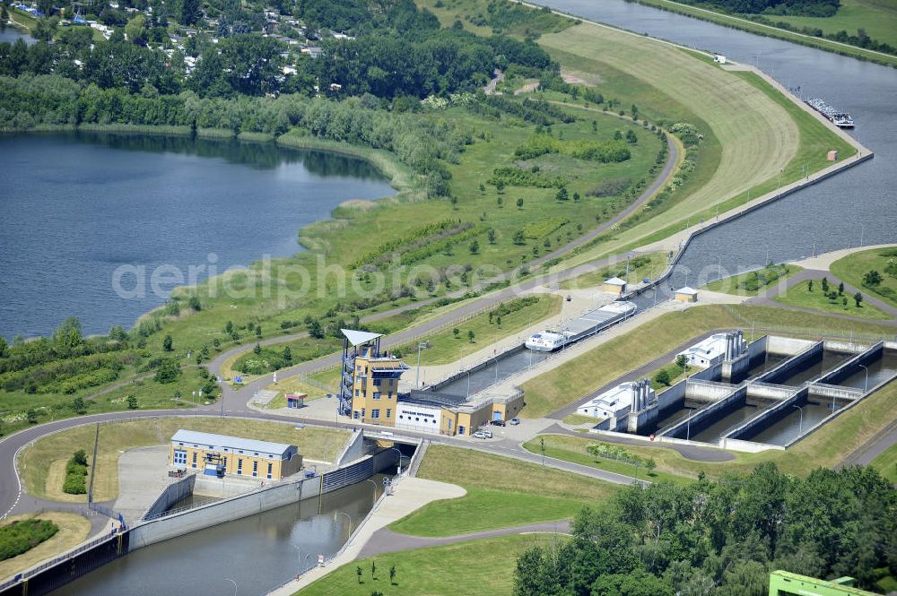 Rothensee from above - Blick die Schleusen bei Rothensee am Elbe-Havel-Kanal / Mittellandkanal. View of the locks at Rothensee Elbe-Havel Canal / Mittelland Canal.