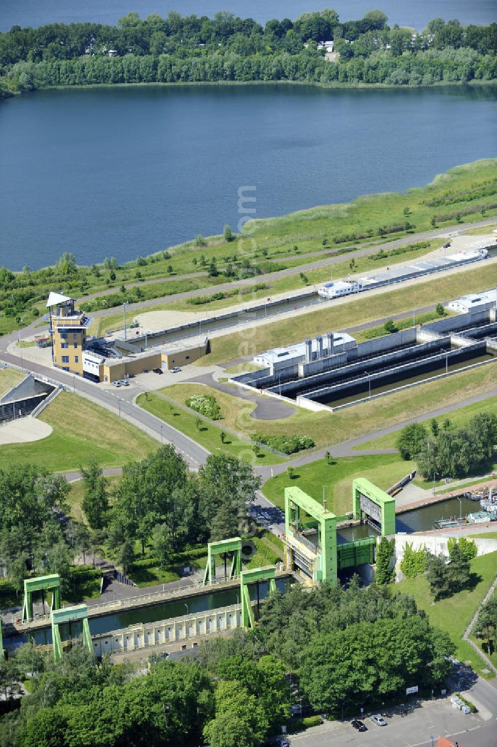 Rothensee from above - Blick die Schleusen bei Rothensee am Elbe-Havel-Kanal / Mittellandkanal. View of the locks at Rothensee Elbe-Havel Canal / Mittelland Canal.